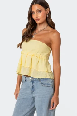 Linen Look Strapless Peplum Top