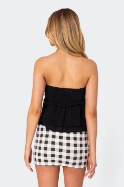 Linen Look Strapless Peplum Top