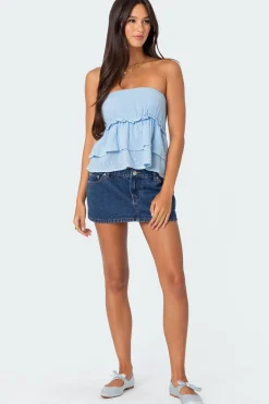 Linen Look Strapless Peplum Top