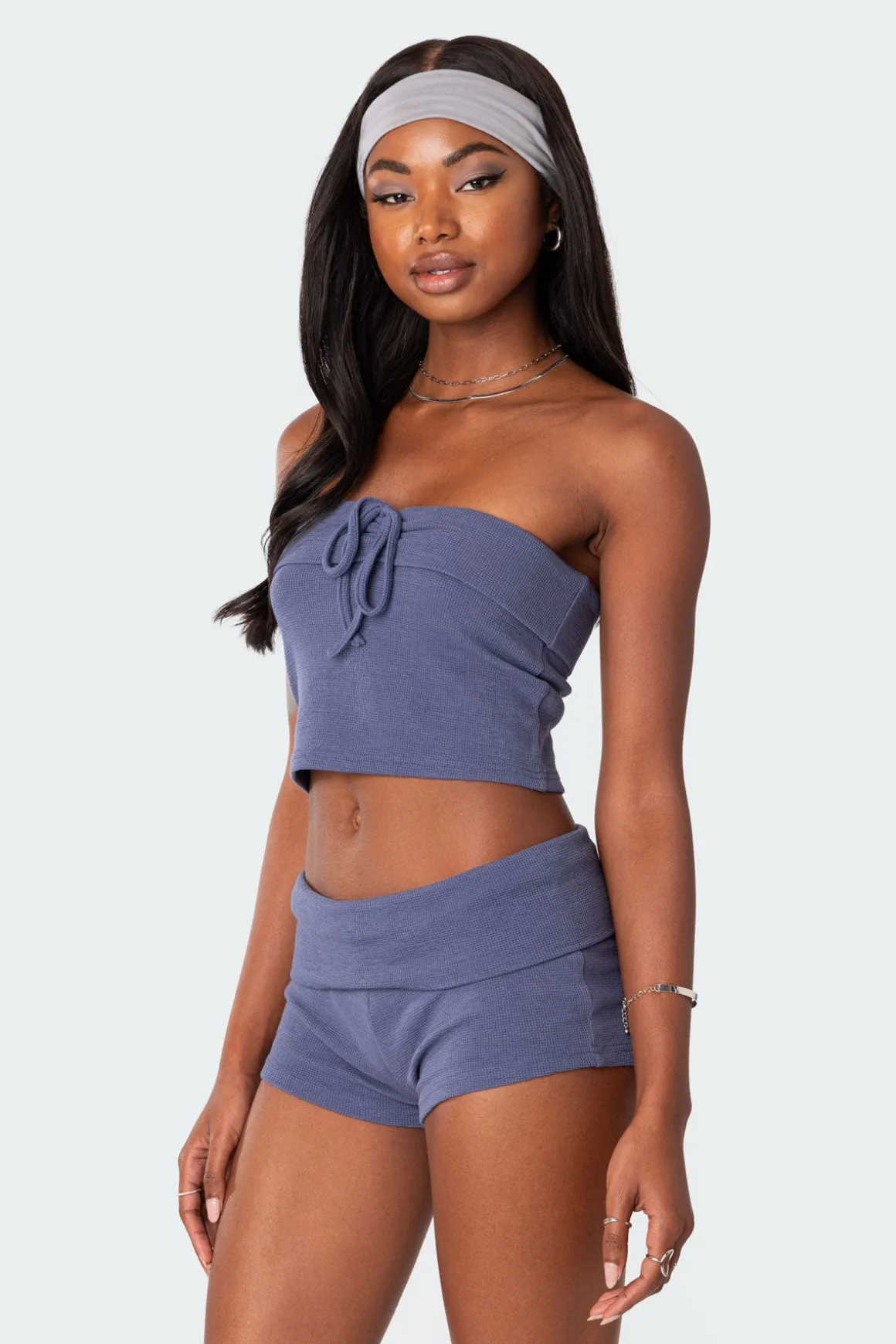 Lizzy Foldover Waffle Tube Top
