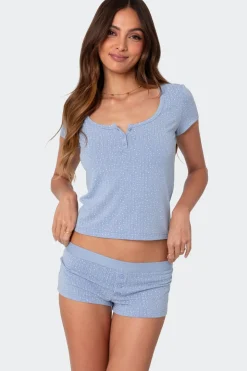 Lorelei Printed Pointelle Henley Top