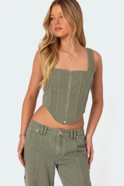 Lottie Washed Denim Zip Corset