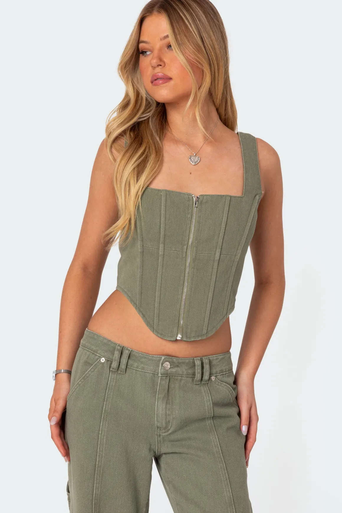 Lottie Washed Denim Zip Corset