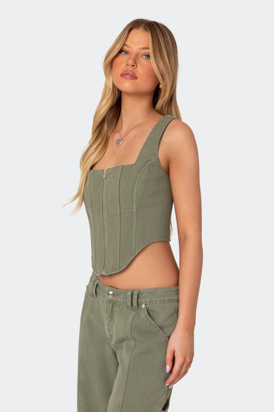 Lottie Washed Denim Zip Corset