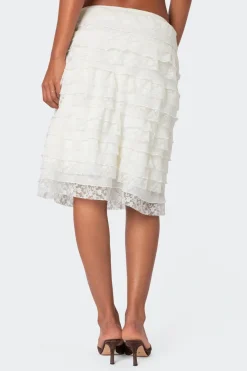 Louise Lace And Mesh Ruffle Midi Skirt