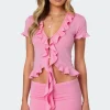 Loullie Split Front Ruffled Top