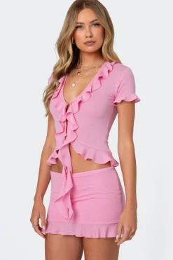 Loullie Split Front Ruffled Top