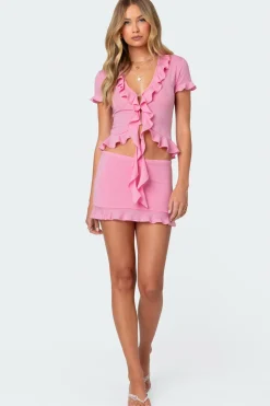 Loullie Split Front Ruffled Top