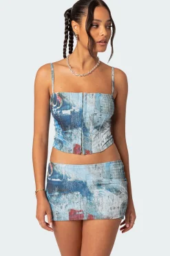 Love Letter Printed Mesh Corset