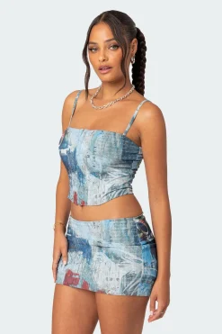 Love Letter Printed Mesh Corset