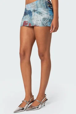 Love Letter Printed Mesh Mini Skirt