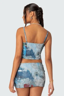 Love Letter Printed Mesh Corset