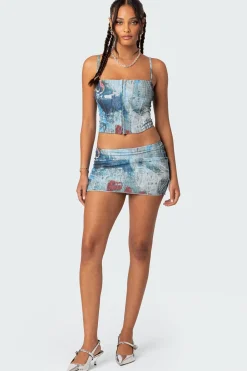 Love Letter Printed Mesh Corset