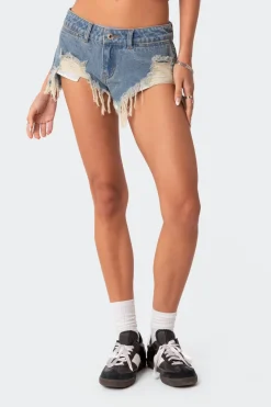 Low Rise Distressed Micro Denim Shorts