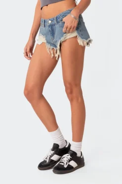 Low Rise Distressed Micro Denim Shorts
