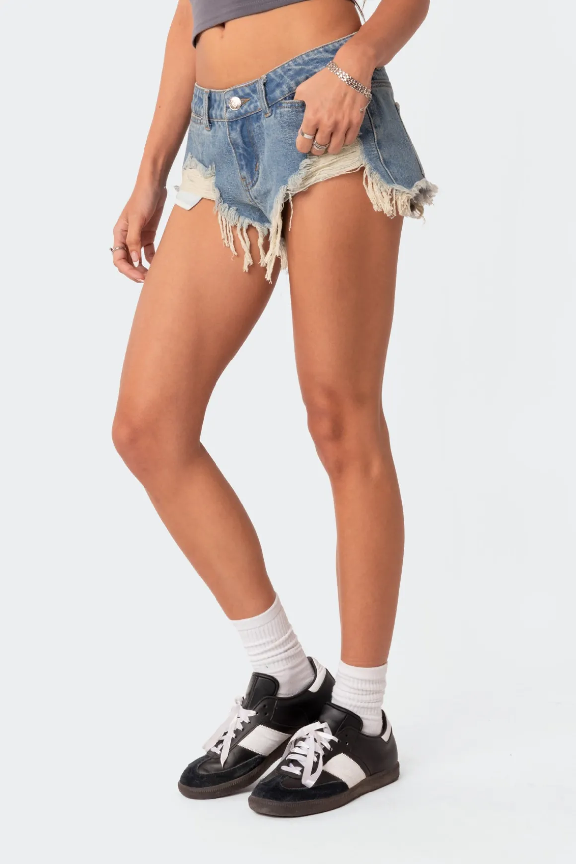 Low Rise Distressed Micro Denim Shorts