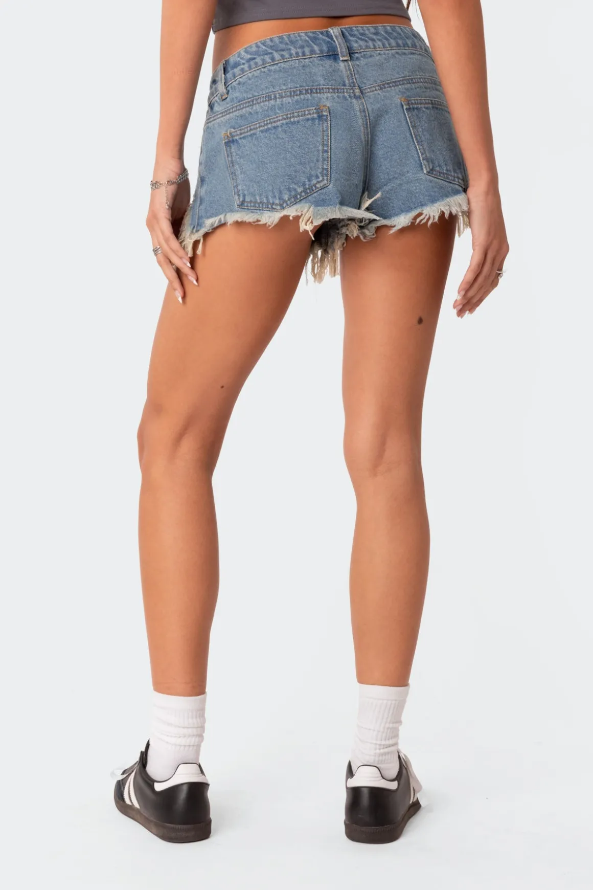 Low Rise Distressed Micro Denim Shorts