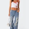 Low Rise Distressed Wide Leg Jeans