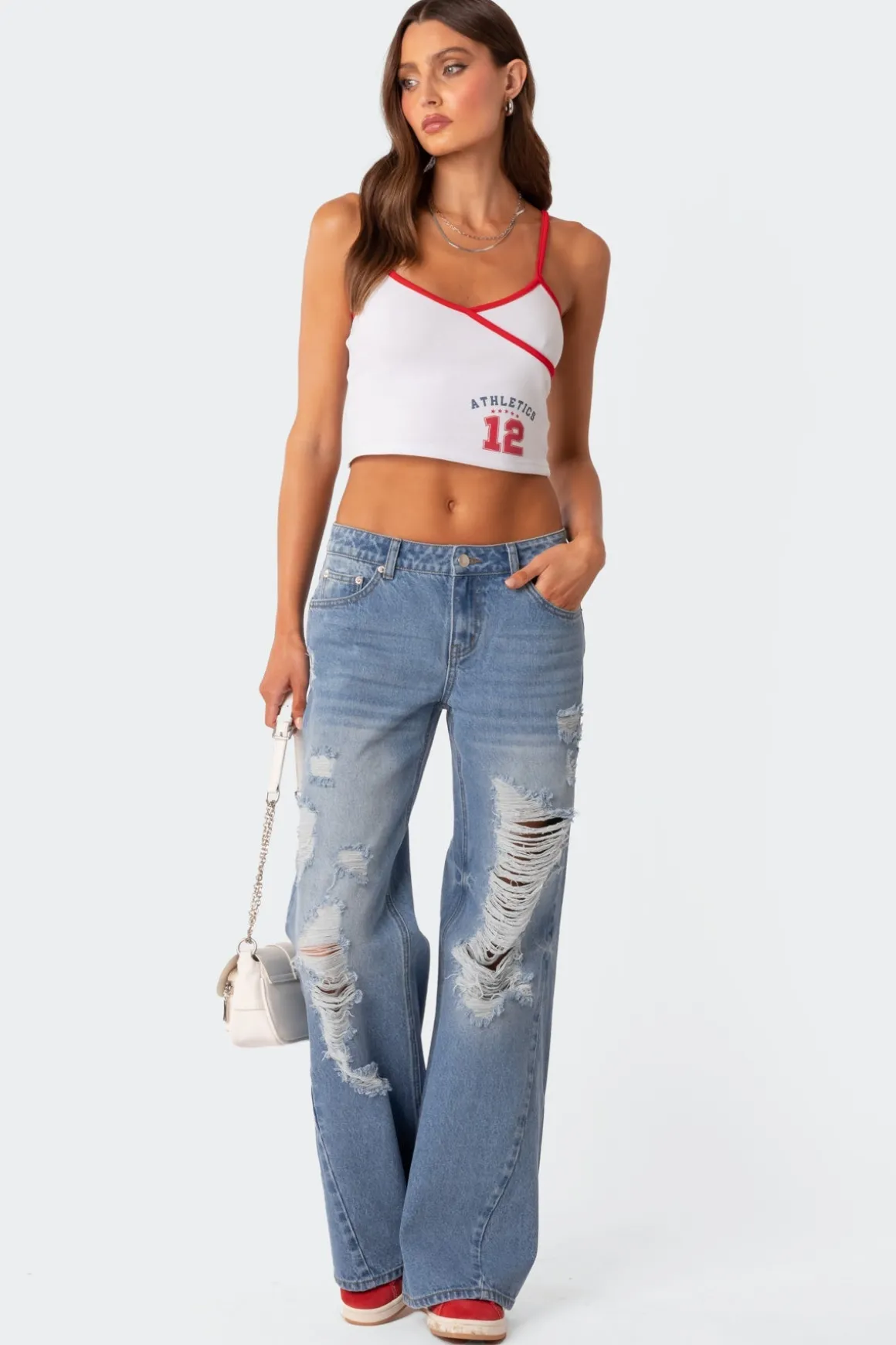 Low Rise Distressed Wide Leg Jeans