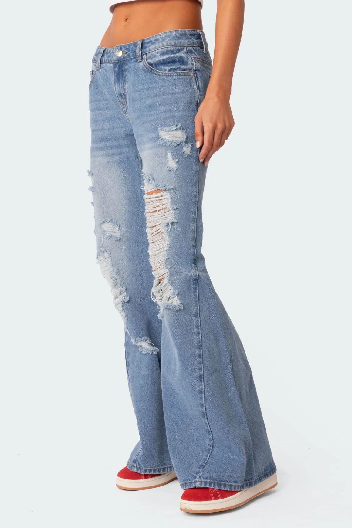 Low Rise Distressed Wide Leg Jeans
