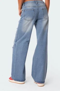Low Rise Distressed Wide Leg Jeans