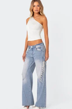 Low Rise Ribbon Lace Up Jeans