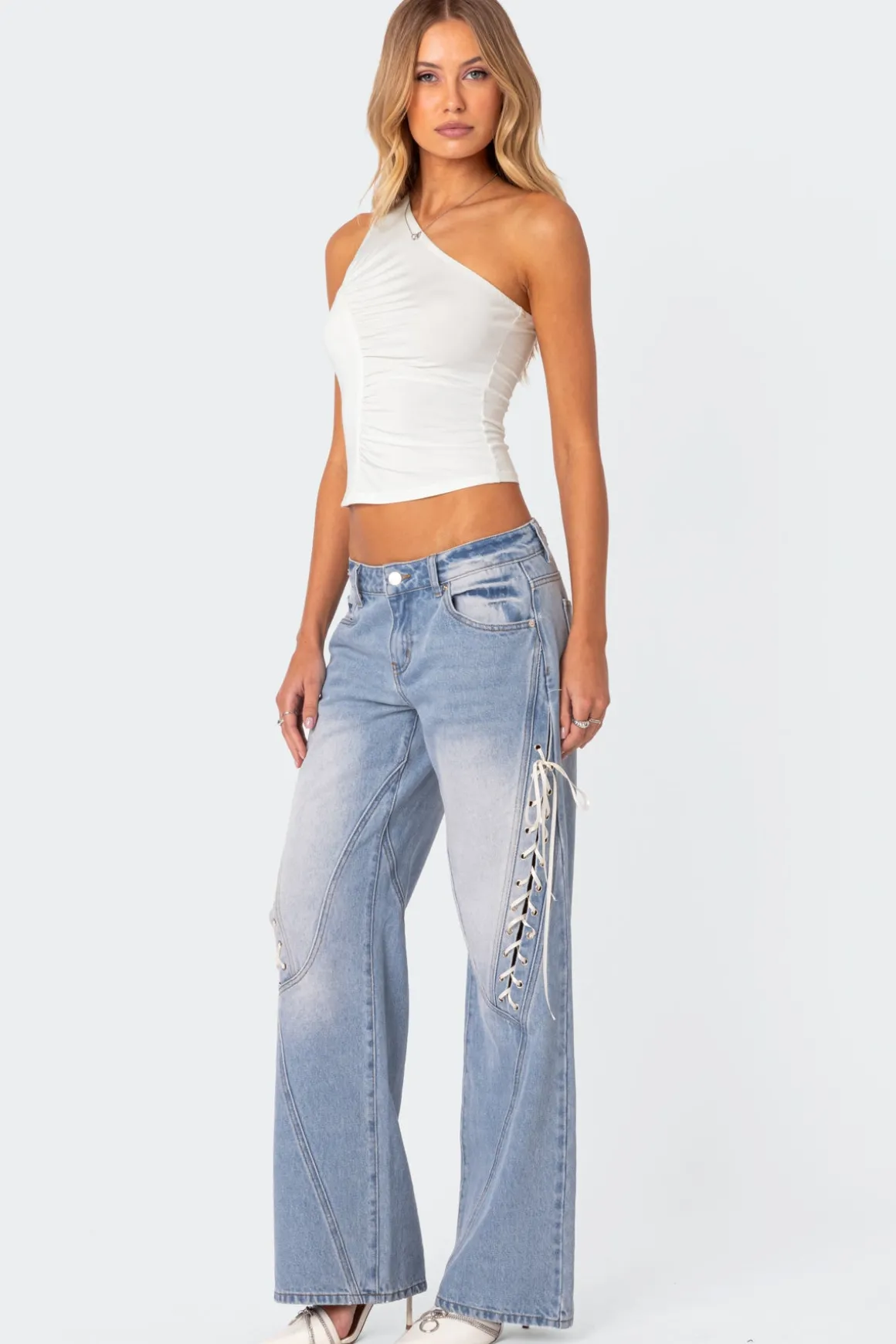 Low Rise Ribbon Lace Up Jeans