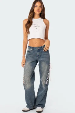Low Rise Ribbon Lace Up Jeans