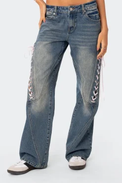 Low Rise Ribbon Lace Up Jeans