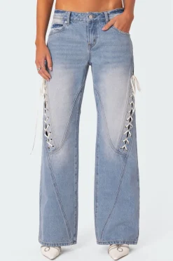Low Rise Ribbon Lace Up Jeans