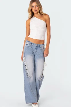 Low Rise Ribbon Lace Up Jeans