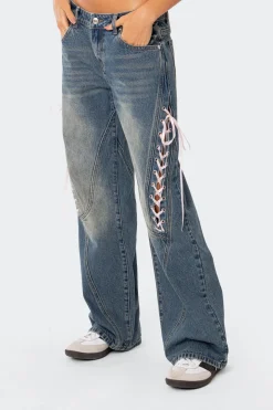 Low Rise Ribbon Lace Up Jeans
