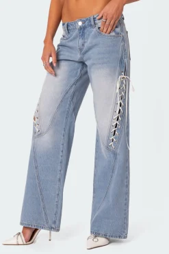 Low Rise Ribbon Lace Up Jeans