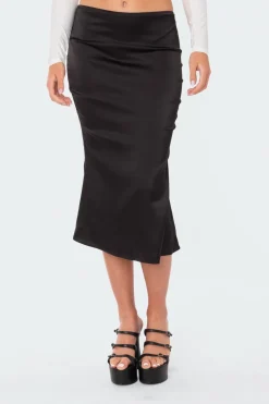 Low-Rise Satin Midi Skirt