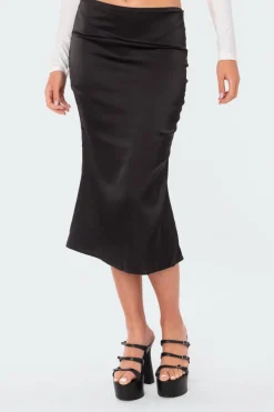Low-Rise Satin Midi Skirt