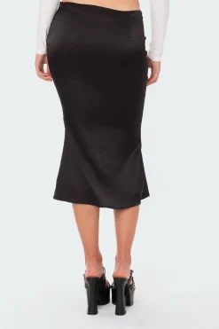 Low-Rise Satin Midi Skirt