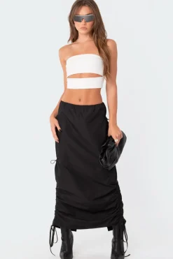 Low-Rise Slitted  Nylon Maxi Skirt