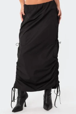 Low-Rise Slitted  Nylon Maxi Skirt