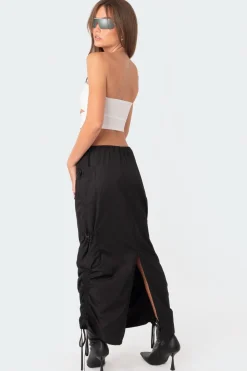 Low-Rise Slitted  Nylon Maxi Skirt