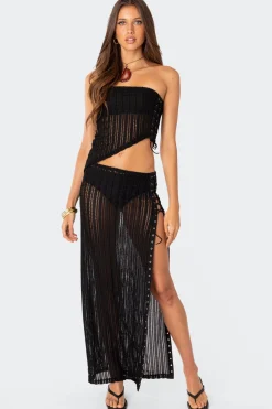 Lucea Lace Up Sheer Knit Maxi Skirt