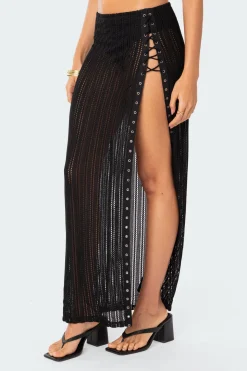 Lucea Lace Up Sheer Knit Maxi Skirt