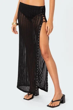 Lucea Lace Up Sheer Knit Maxi Skirt