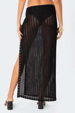 Lucea Lace Up Sheer Knit Maxi Skirt