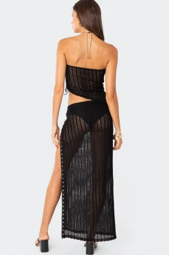 Lucea Lace Up Sheer Knit Maxi Skirt