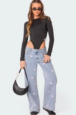 Lucille Low Rise Satin Bow Jeans