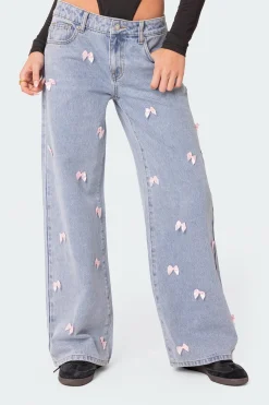 Lucille Low Rise Satin Bow Jeans
