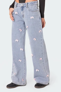Lucille Low Rise Satin Bow Jeans