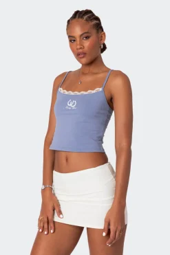 Lucky Girl Lace Trim Tank Top