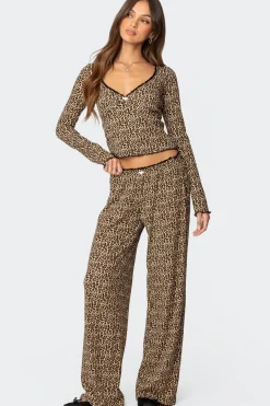 Lue Leopard Printed Ribbed Pants