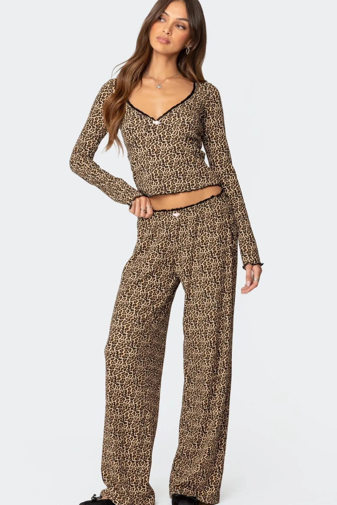 Lue Leopard Printed Ribbed Pants